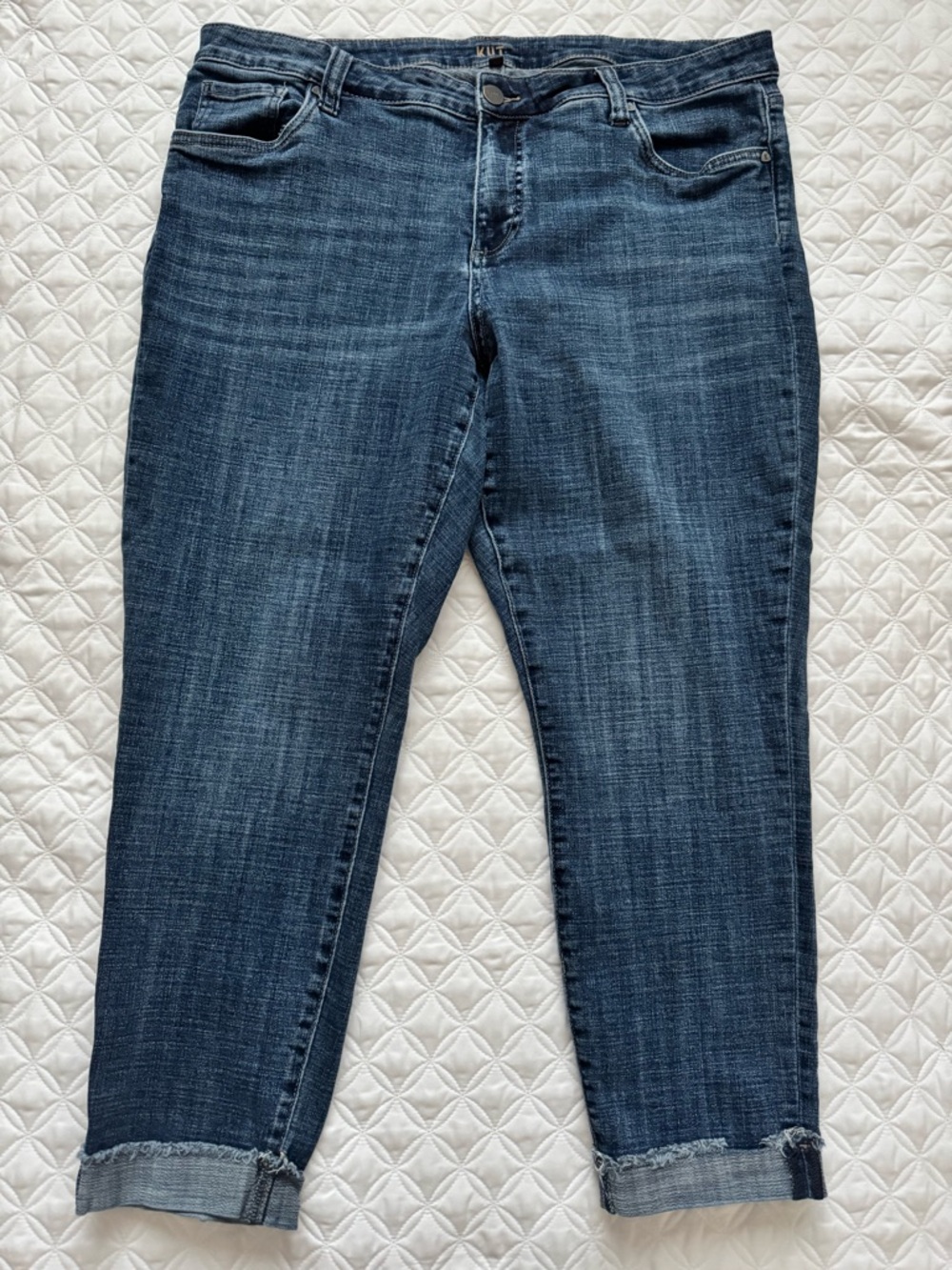 Kut from the Kloth Dark Blue Cropped Ankle Straight Leg Cuffed Jeans Size 16W